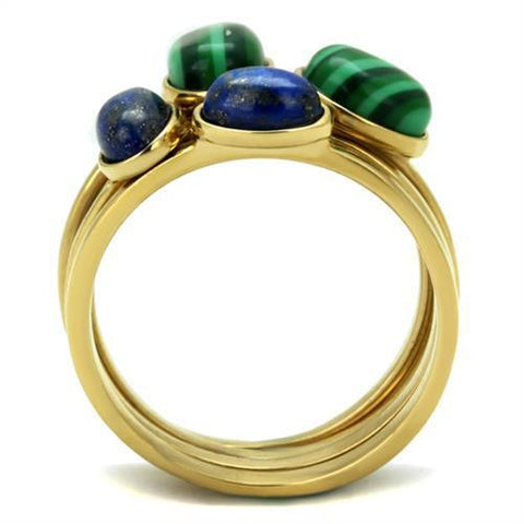 TK2905 - IP Gold(Ion Plating) Stainless Steel Ring with Synthetic MALACHITE in Emerald