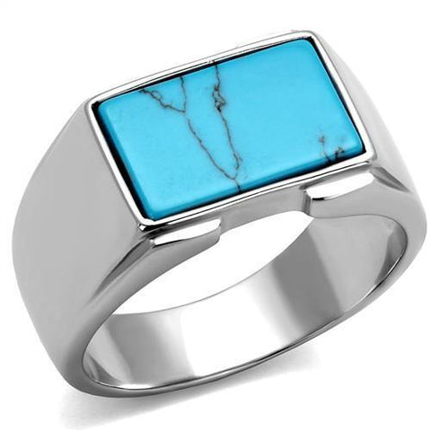 TK3000 - High polished (no plating) Stainless Steel Ring with Synthetic Imitation Amber  in Sea Blue