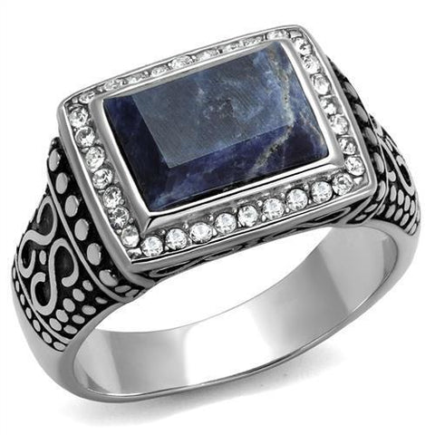 TK3003 - High polished (no plating) Stainless Steel Ring with Semi-Precious Sodalite in Capri Blue