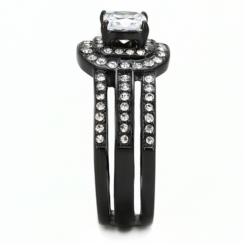 TK3048 - IP Black(Ion Plating) Stainless Steel Ring with AAA Grade CZ  in Clear