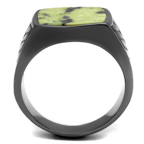 TK3112 - IP Light Black  (IP Gun) Stainless Steel Ring with Semi-Precious Topaz Jade in Topaz