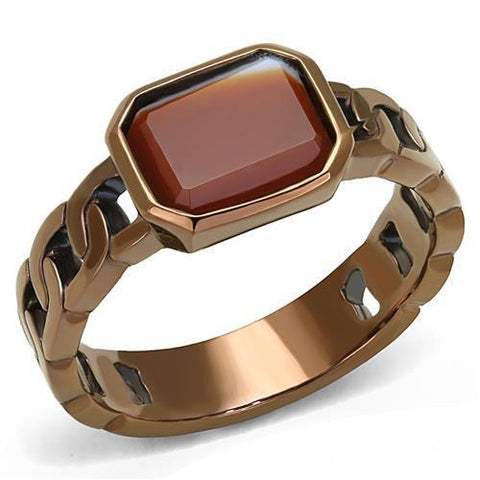 TK3193 - IP Coffee light Stainless Steel Ring with Semi-Precious Agate in Siam