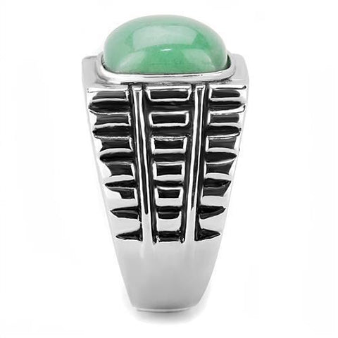 TK3229 - High polished (no plating) Stainless Steel Ring with Synthetic Jade in Emerald