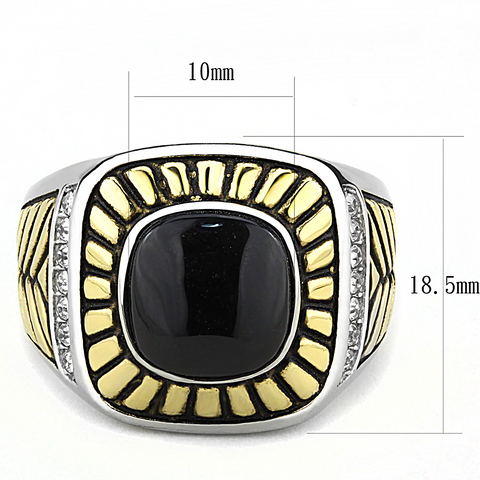 TK3294 - Two-Tone IP Gold (Ion Plating) Stainless Steel Ring with Synthetic Onyx in Jet