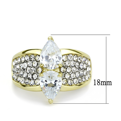 TK3442 - Two-Tone IP Gold (Ion Plating) Stainless Steel Ring with AAA Grade CZ  in Clear