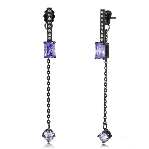 TK3472 - IP Black(Ion Plating) Stainless Steel Earrings with AAA Grade CZ  in Tanzanite