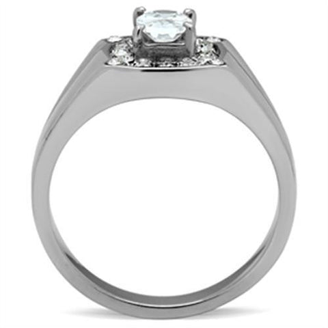 TK353 - High polished (no plating) Stainless Steel Ring with AAA Grade CZ  in Clear