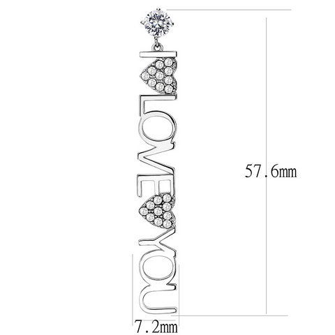 TK3665 - High polished (no plating) Stainless Steel Earrings with AAA Grade CZ  in Clear