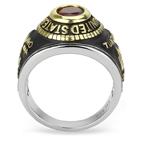 TK3723 - Two-Tone IP Gold (Ion Plating) Stainless Steel Ring with Synthetic Synthetic Glass in Red Series