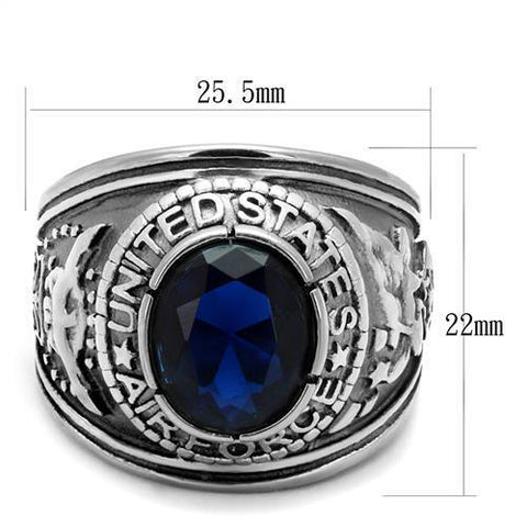 TK414708 - High polished (no plating) Stainless Steel Ring with Synthetic Synthetic Glass in Sapphire