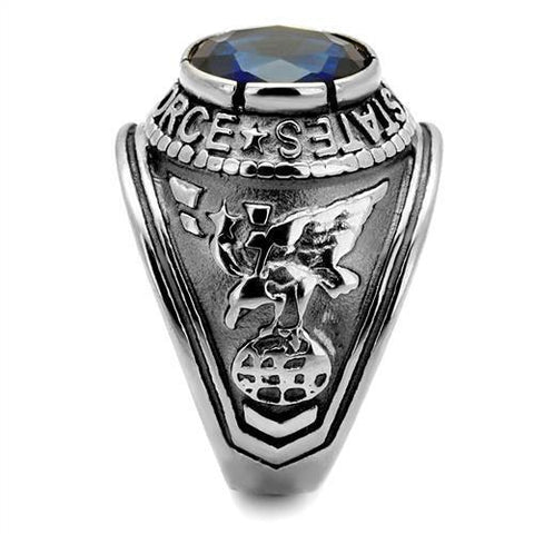 TK414708 - High polished (no plating) Stainless Steel Ring with Synthetic Synthetic Glass in Sapphire