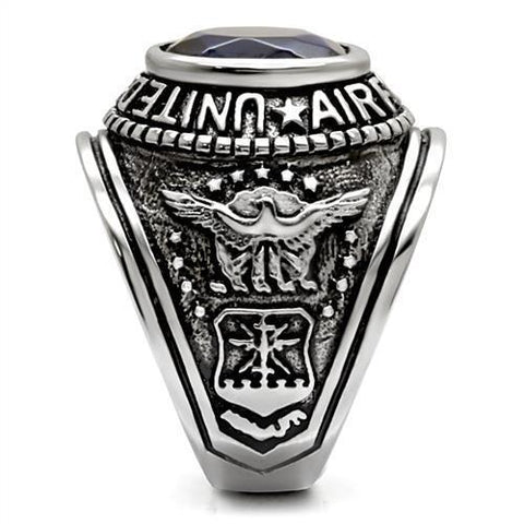 TK414708 - High polished (no plating) Stainless Steel Ring with Synthetic Synthetic Glass in Sapphire