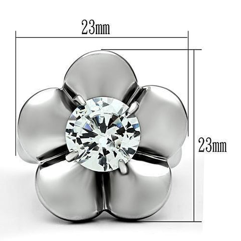 TK477 - High polished (no plating) Stainless Steel Ring with AAA Grade CZ  in Clear