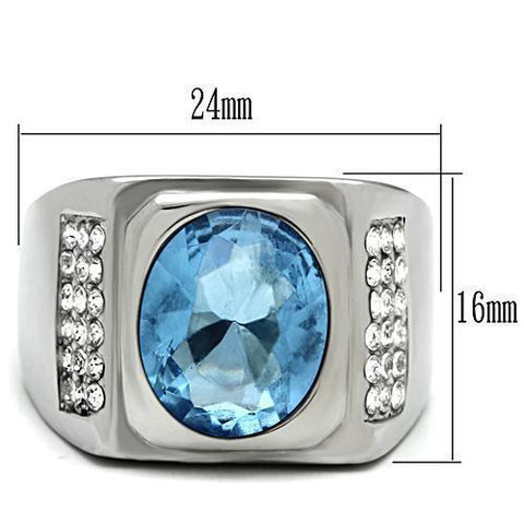 TK500 - High polished (no plating) Stainless Steel Ring with Synthetic Synthetic Glass in Light Sapphire