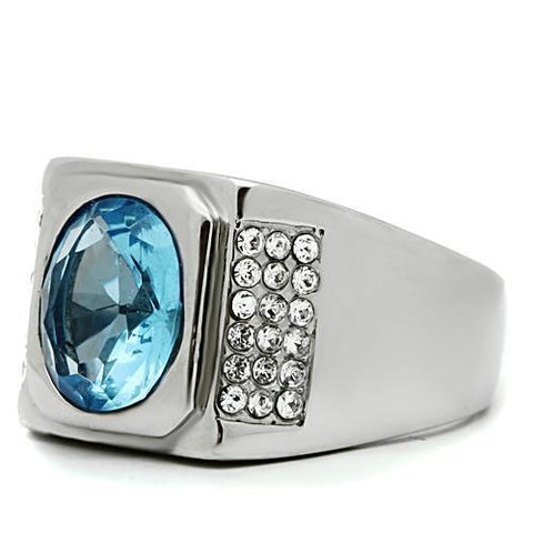 TK500 - High polished (no plating) Stainless Steel Ring with Synthetic Synthetic Glass in Light Sapphire