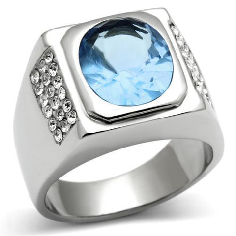 TK500 - High polished (no plating) Stainless Steel Ring with Synthetic Synthetic Glass in Light Sapphire