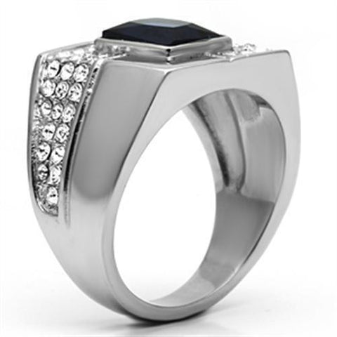 TK587 - High polished (no plating) Stainless Steel Ring with Synthetic Synthetic Glass in Montana