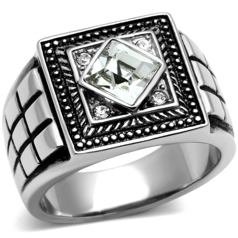 TK589 - High polished (no plating) Stainless Steel Ring with Top Grade Crystal  in Clear