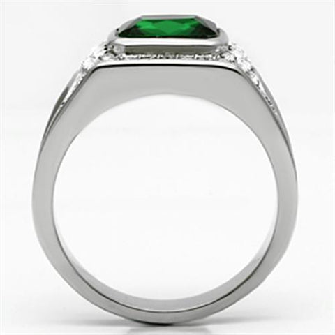 TK590 - High polished (no plating) Stainless Steel Ring with Synthetic Synthetic Glass in Emerald