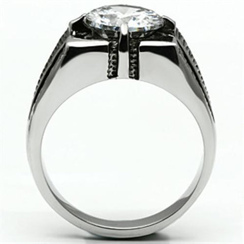 TK701 - High polished (no plating) Stainless Steel Ring with AAA Grade CZ  in Clear