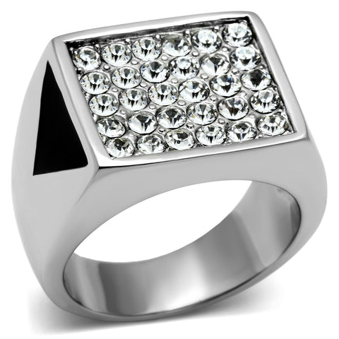 TK707 - High polished (no plating) Stainless Steel Ring with Top Grade Crystal  in Clear