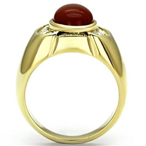 TK729 - IP Gold(Ion Plating) Stainless Steel Ring with Semi-Precious Agate in Siam