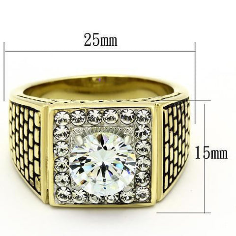 TK735 - Two-Tone IP Gold (Ion Plating) Stainless Steel Ring with AAA Grade CZ  in Clear