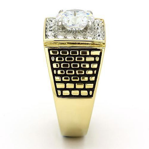 TK735 - Two-Tone IP Gold (Ion Plating) Stainless Steel Ring with AAA Grade CZ  in Clear