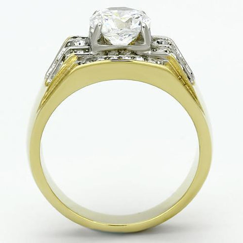 TK736 - Two-Tone IP Gold (Ion Plating) Stainless Steel Ring with AAA Grade CZ  in Clear