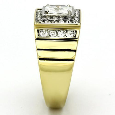 TK755 - Two-Tone IP Gold (Ion Plating) Stainless Steel Ring with AAA Grade CZ  in Clear