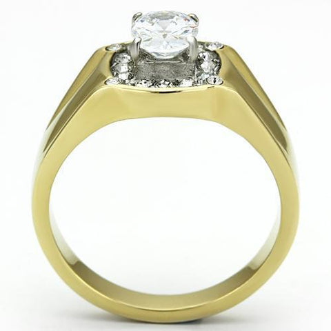 TK758 - Two-Tone IP Gold (Ion Plating) Stainless Steel Ring with AAA Grade CZ  in Clear