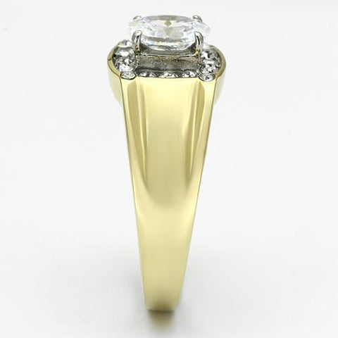 TK758 - Two-Tone IP Gold (Ion Plating) Stainless Steel Ring with AAA Grade CZ  in Clear