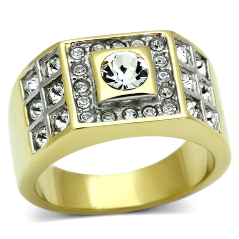 TK762 - Two-Tone IP Gold (Ion Plating) Stainless Steel Ring with Top Grade Crystal  in Clear