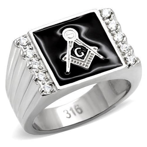 TK8X030 - High polished (no plating) Stainless Steel Ring with AAA Grade CZ  in Clear