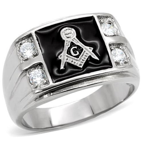 TK8X031 - High polished (no plating) Stainless Steel Ring with AAA Grade CZ  in Clear