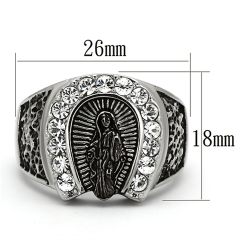 TK942 - High polished (no plating) Stainless Steel Ring with Top Grade Crystal  in Clear