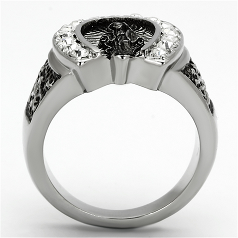 TK942 - High polished (no plating) Stainless Steel Ring with Top Grade Crystal  in Clear