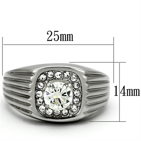 TK943 - High polished (no plating) Stainless Steel Ring with AAA Grade CZ  in Clear