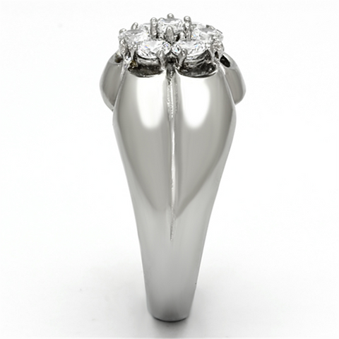 TK944 - High polished (no plating) Stainless Steel Ring with AAA Grade CZ  in Clear