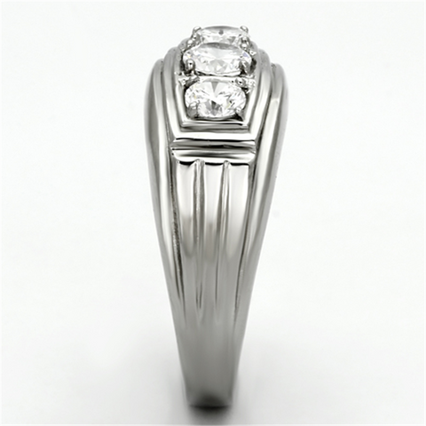 TK946 - High polished (no plating) Stainless Steel Ring with AAA Grade CZ  in Clear