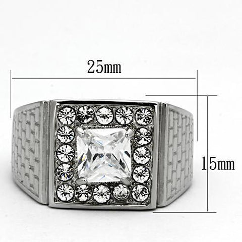 TK955 - High polished (no plating) Stainless Steel Ring with AAA Grade CZ  in Clear