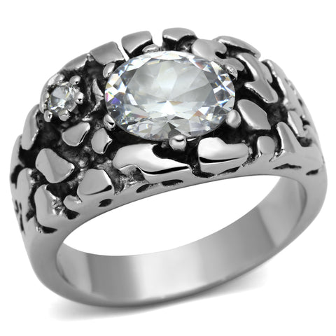 TK959 - High polished (no plating) Stainless Steel Ring with AAA Grade CZ  in Clear