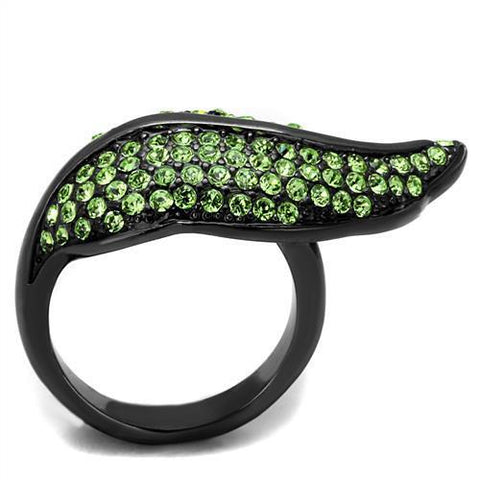 TK985LJ - IP Light Black  (IP Gun) Stainless Steel Ring with Top Grade Crystal  in Peridot