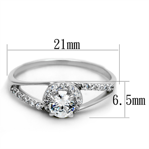 TS263 - Rhodium 925 Sterling Silver Ring with AAA Grade CZ  in Clear