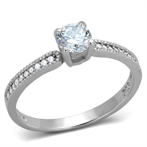 TS401 - Rhodium 925 Sterling Silver Ring with AAA Grade CZ  in Clear