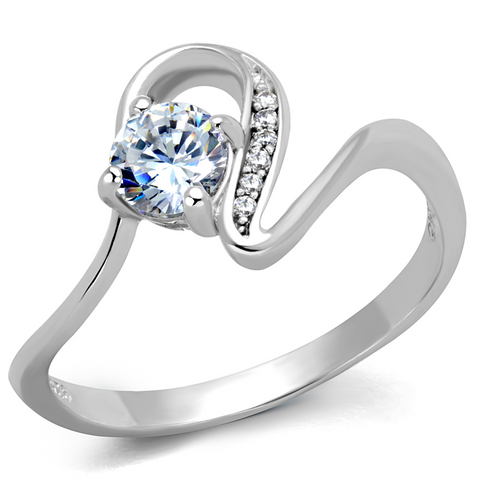 TS424 - Rhodium 925 Sterling Silver Ring with AAA Grade CZ  in Clear