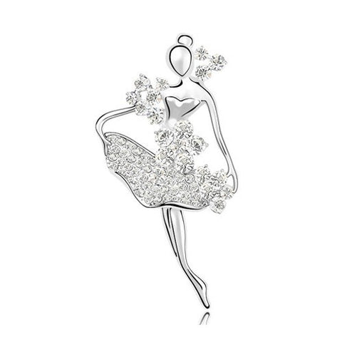 Glamorous Flowers Decorated Ballet Dancer Crystal Brooch - Transparent