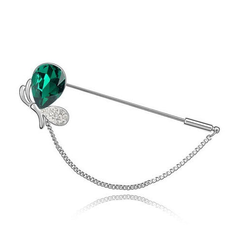 Graceful Mini Dragonfly Crystal Brooch - Green