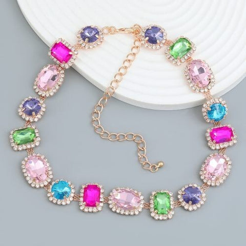 Exaggerated Style Full Rhinestone Women Choker Statement Necklace - Multicolor