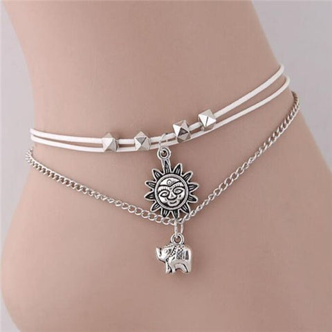 Vintage Sun and Elephant Pendant Sweet Style Women Fashion Anklets